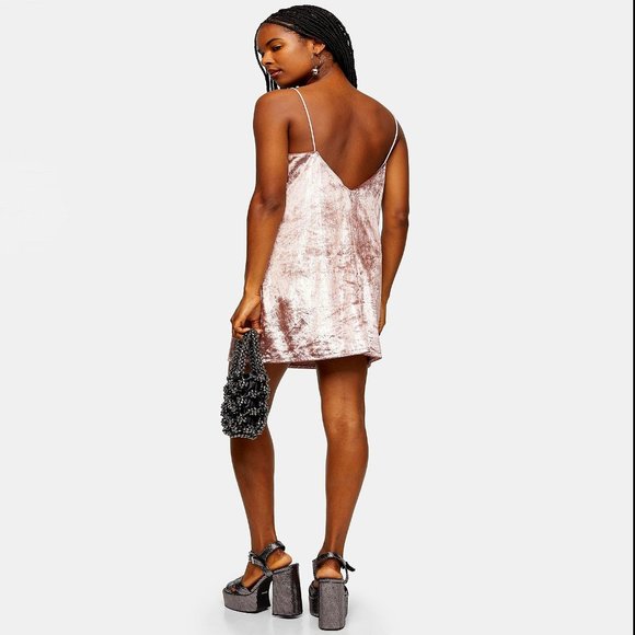 TOPSHOP ROSE PINK GLITTER VELVET SLIP DRESS Short - Picture 3 of 4